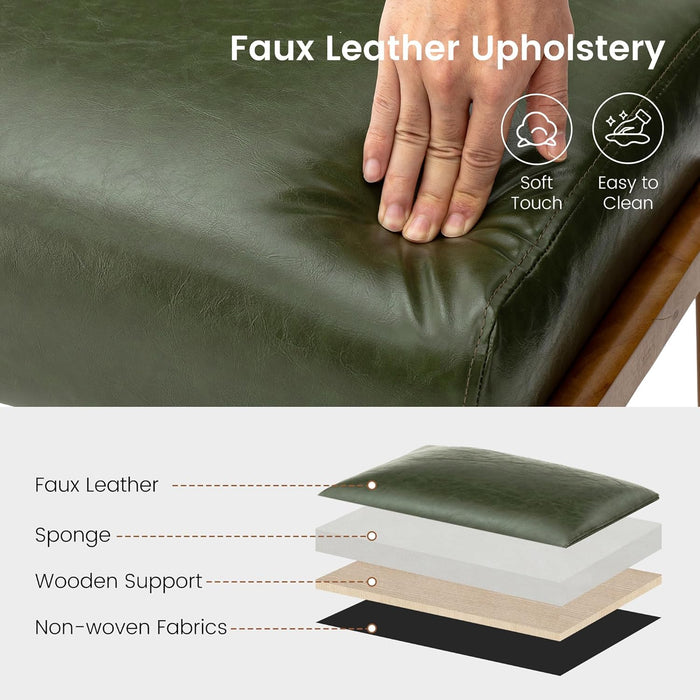 Foot Stool Ottoman, Modern Leatherette Sofa Stool Vanity Chair with Rubber Wood Frame, Footrest Ottoman Bench for Living Room, Entryway, Hunter Green