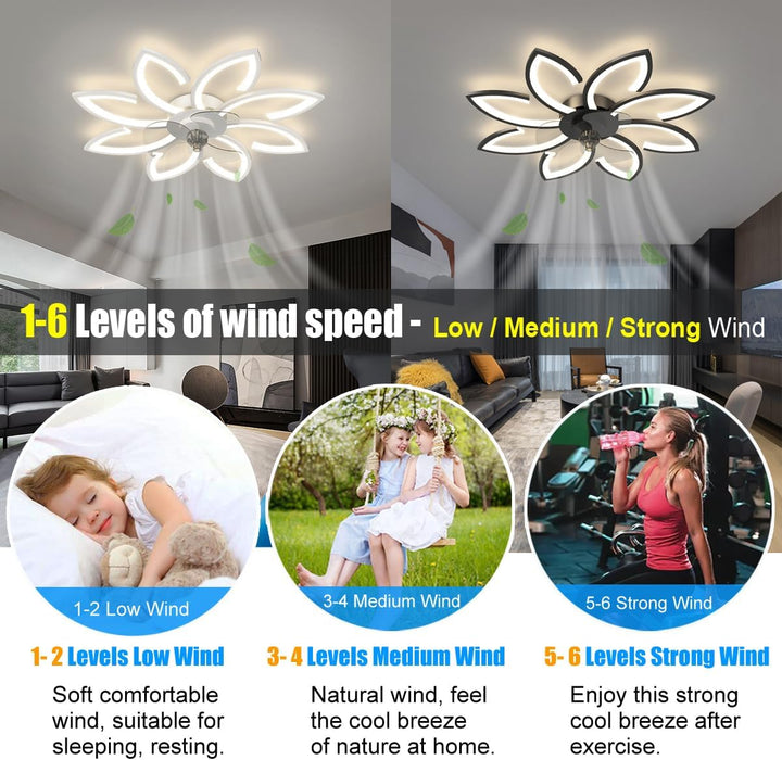 Modern White Compact Ceiling Fan With Dimmable Lighting