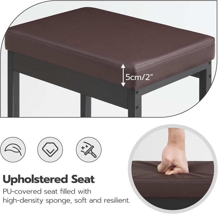 Bar Stools, Set of 2 Bar Chairs, 24.8-Inch Height Stools, Breakfast Bar Stools, Kitchen Bar Chairs, 2" Thick Upholstery, for Kitchen, Dining Room, Cafe, Bar Counter, Brown and Black BC21BY01