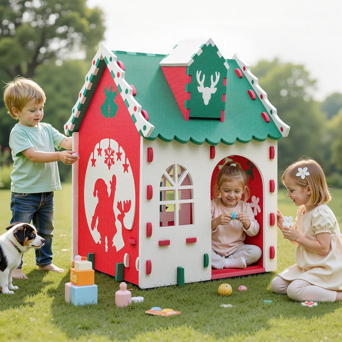 EVA Foam Kids Playhouse, DIY Building Blocks Toy, Indoor Outdoor Children'S Play Tent, Creative Fun House Gift for Toddler Children Ages 3 and Up, Green Roof