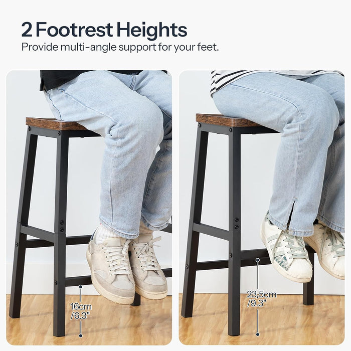 Bar Stools Set of 4, Counter Height Bar Stools, 23.6'' Bar Chairs, Saddle Stools with Footrests, Industrial Barstools for Dining Room, Kitchen, Bar, Rustic Brown and Black BF02MDP401