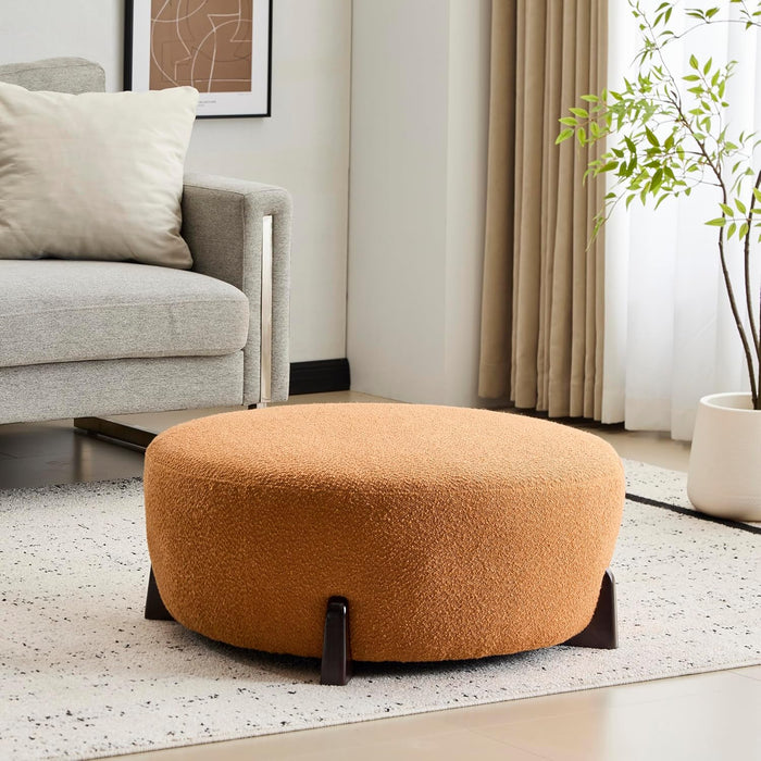 Tatia Modern Bouce Upholstered Ottoman Coffee Table, Multi-Functional Sofa Footrest with Wooden Frame, Extra Seating for Living Room, Bedroom, Entryway, Brown+Pumpkin Orange