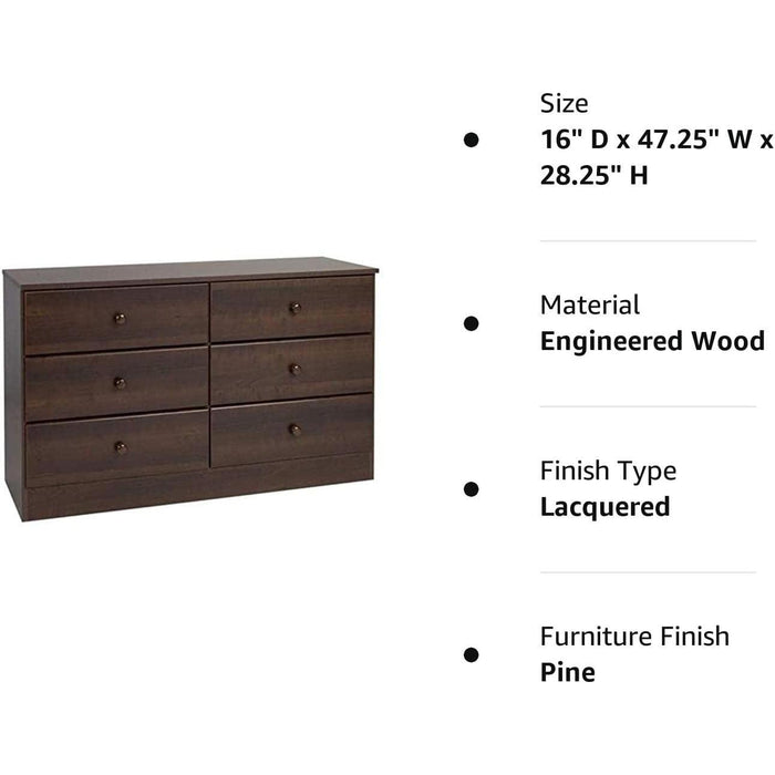 Astrid 6-Drawer Double Dresser, Espresso