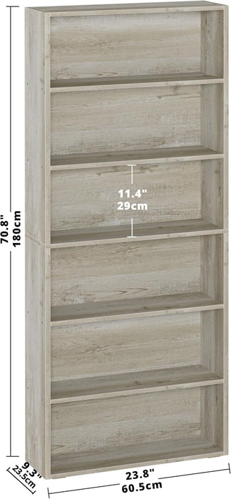 Bookshelves and Bookcases Floor Standing 6 Tier Display Storage Shelves 70In Tall Bookcase Home Decor Furniture for Home Office, Living Room, Bed Room
