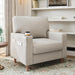 Oversized Mid Century Armchair Cupholder Beige Upholstered