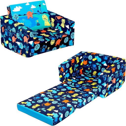 Kids Sofas Children'S Sofa Bed Baby'S Upholstered Couch Sleepover Chair Flipout Open Recliner（Blue）