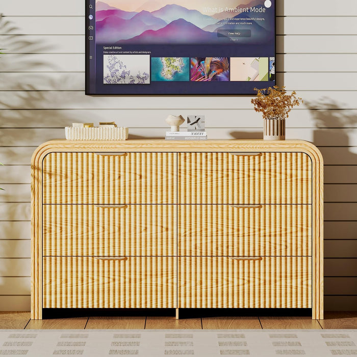 47" Modern Chest of Drawer, 6 Deep Drawers,Clothes Organizer,Large Storage Cabinet for Living Room, Bedroom,Dresser TV Stand, Wood Drawer Organizer for Living Room, Hallway, Wood