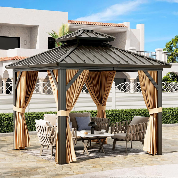 10x10 Durable Aluminum Hardtop Gazebo Permanent Pavilion
