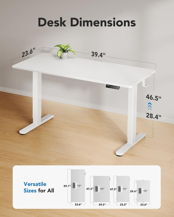 Electric Standing Desk, 48" X 24" Whole Piece Desktop, Adjustable Height Computer Desk, 4 Height Memory Settings, Sit Stand up Desk for Home Office, White