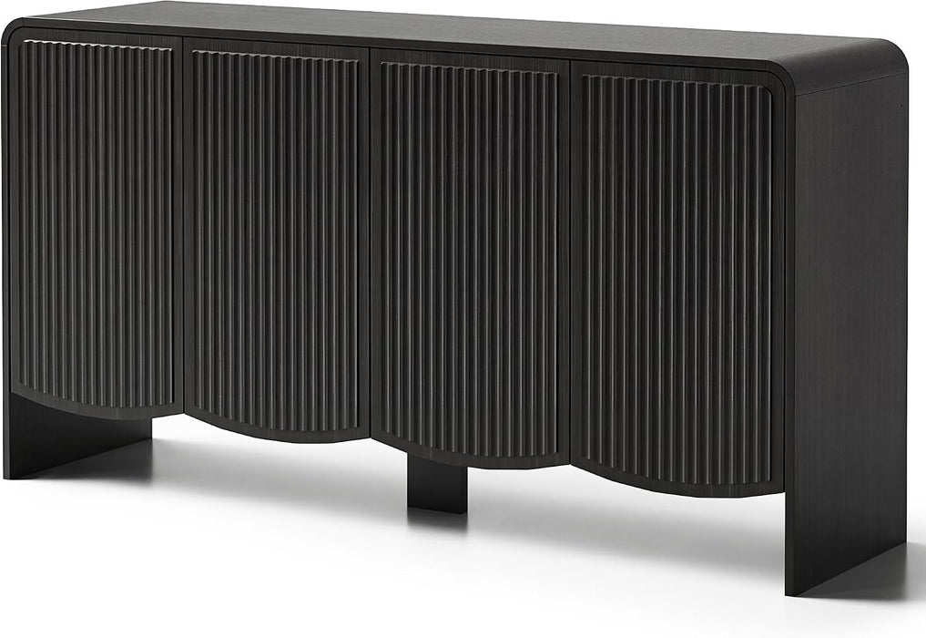 Fluted Sideboard Buffet Cabinet with Storage,58" Modern Sideboard Cabinet with Curved Design & Adjustable Shelves,Wood Console Table for Living Room,Entryway,Kitchen,Black