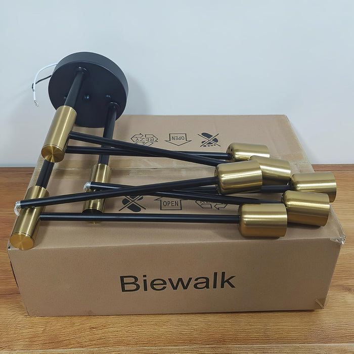 Modern Chandelier Ceiling Light Fixture, 6-Light Sputnik Dining Chandeliers 31.18" Gold and Black Chandelier over Table, Mid Century Lights Fixture for Dining Room Living Room Kitchen Island