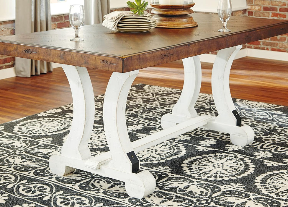 Valebeck Farmhouse Rectangular Extension Dining Table, Fits up to 8, White & Brown
