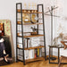 Industrial Bookshelves and Bookcases, Ladder Shelf 5 Tiers with Metal Frame for Living Room, Home Office, Rustics Brown