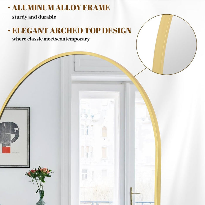 30"X71" Arched Full Length Mirror, Gold Large Floor Mirror with Aluminum Alloy Frame, Standing Hanging or Leaning Wall-Mounted Full Body Mirror for Living Room and Bedroom