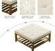 Large Square Ottoman Coffee Table, Linen Solid Upholstered Footrest Ottoman with Solid Wood Shelf Storage Tufted Coffee Table for Bedroom Living Room, Ivory