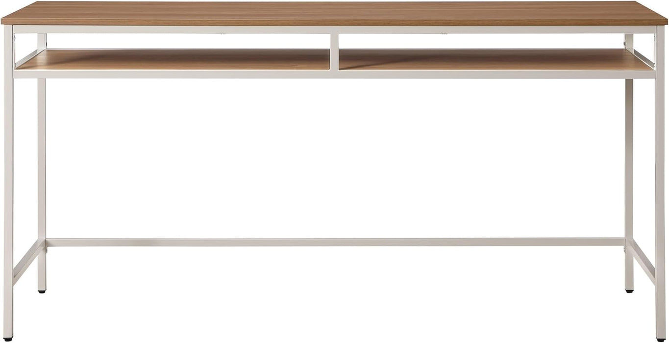 Modern 60-Inch Woodgrain Top Multipurpose Desk Table, Taupe Metal Frame with Oak Top Finish