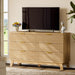 Fluted Dresser with 6 Drawers, 54" Wide Modern Chest of Drawers with Metal Handle, Wooden Dresser TV Stand, Wood Closet Clothes Storage Organizer for Bedroom, Living Room, Hallway, Natural Oak