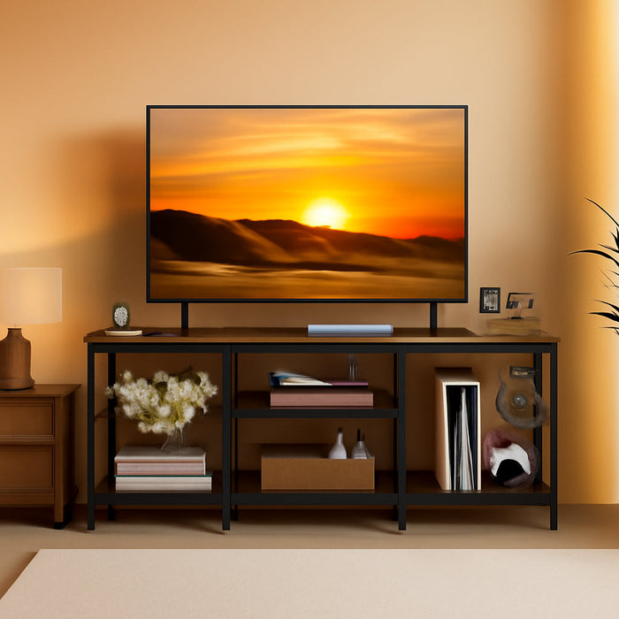 Entertainment Center for 55 50 45 43 40 32 Inch Tvs, TV Stand with Power Outlet and Open Storage Shelves, TV Media Console Table for Living Room and Bedroom, Rustic Brown