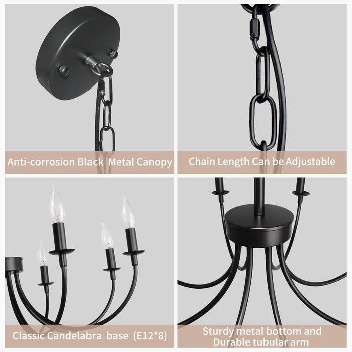 8-Light Black Chandeliers for Dining Room, Dining Room Light Fixtures, Farmhouse Candle Chandeliers for Kitchen, Living Room, Foyer, Entryway, Staircase