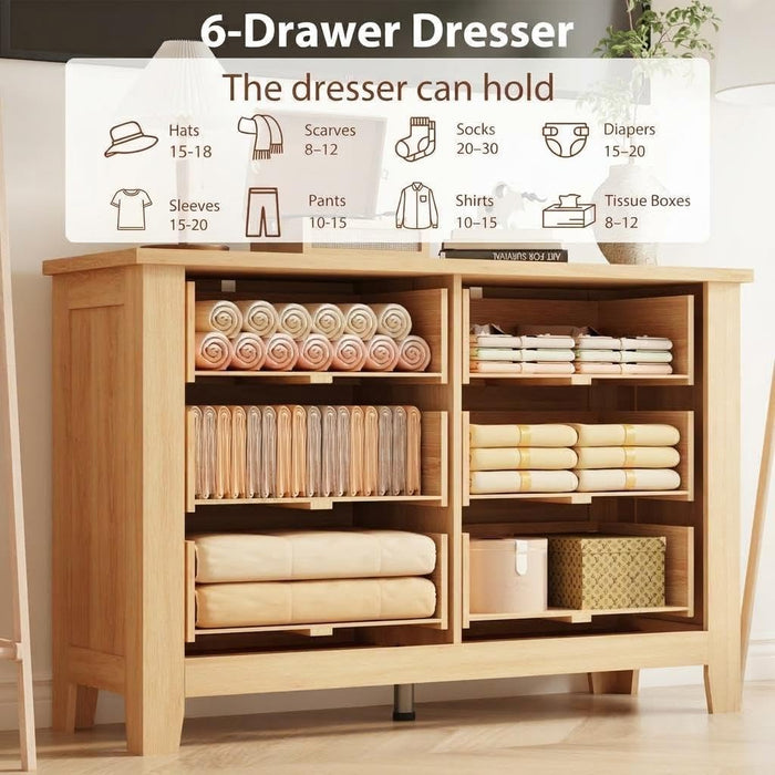 Dresser for Bedroom, 47 Inch Wide Wood Chest of Drawers, Large Storage Organizer with Deep Drawers & Stable Legs, Modern Farmhouse Dresser for Living Room, Entryway, Natural