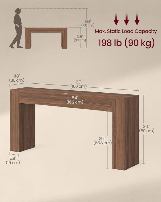 Entryway Table, Long Console Table, Thick Tabletop, Farmhouse Style, for Hallway, behind the Couch, Living Room, Foyer, Easy Assembly, 11.8 X 63 X 31.5 Inches, Chestnut Brown ULNT147KX01S