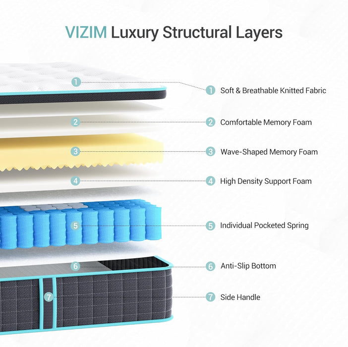 Twin Mattress, 12 Inch Twin Size Mattresses in a Box, Memory Foam and and Individual Pocket Springs for Pressure Relief & Motion Isolation, Medium Firm, Certipur-Us Certified