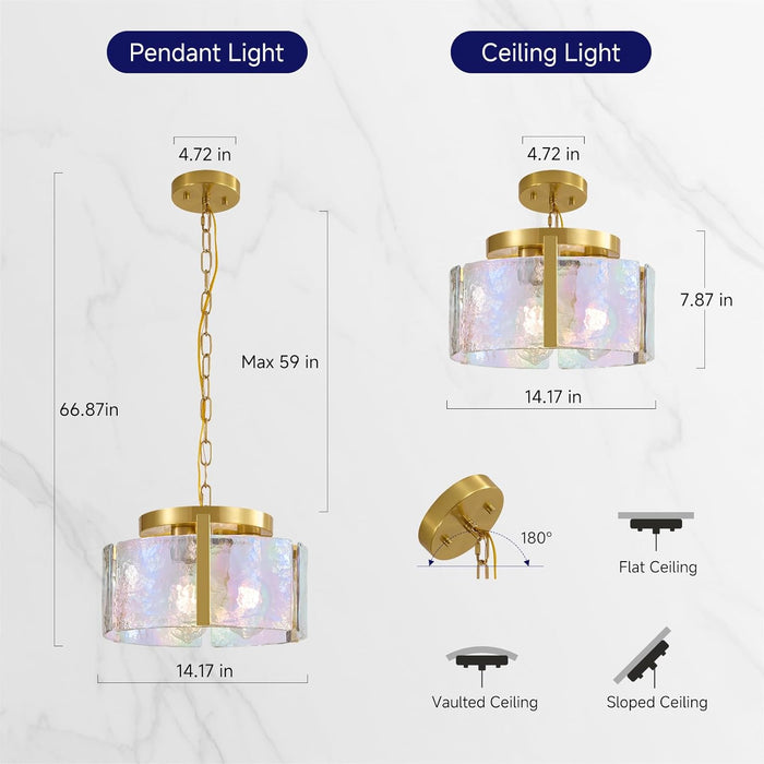 Handcrafted Gold Glass Circular Chandelier 3 Lights