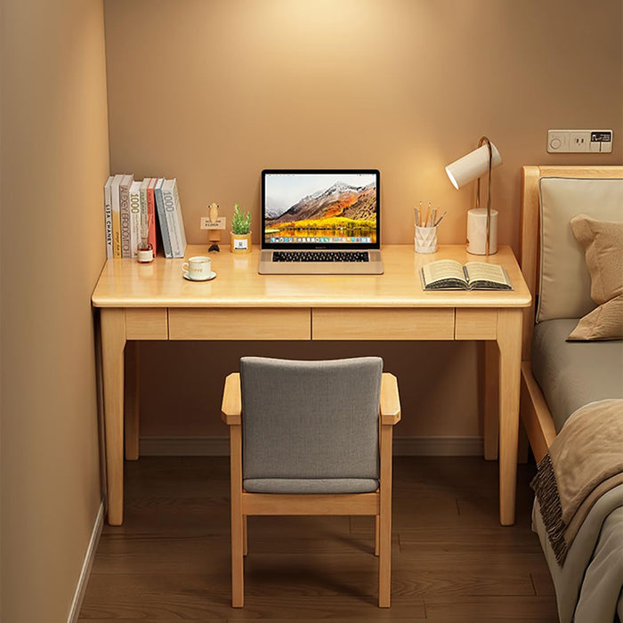 Solid Wood Desk with Drawers, Writing Study Table for Small Spaces, Mid Century Versatile Home Office Computer Workstation, Wooded Vanity Table for Bedroom