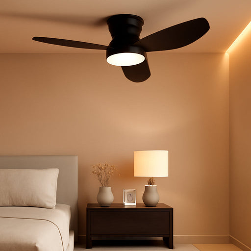 Small Ceiling Fan with Lights and Remote, 32 Inch Flush Mount, Small Quiet, DC Motor, Reversible Blades, 6 Wind Speeds, Dimmable LED, Adjustable Color Temperature, Timer