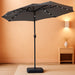 15Ft Double Sided Patio Umbrella with Solar Lights, Outdoor Large Umbrellas with Crank Handle and 36 LED Lights, Rectangular Market Umbrella with Base Included for Deck Pool Shade (With Base)