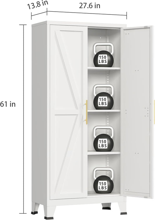 61-Inch Tall White Metal Storage Cabinet Barn-Doors