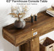 63" Console Table, Farmhouse 2-Tier Entryway Table with U-Shaped Base, Narrow Long Wood Sofa Table behind Couch Table for Living Room, Hallway, Foyer, Vintage Brown