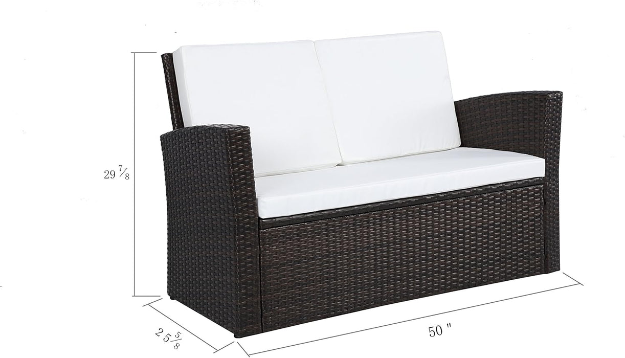 4 Pieces Outdoor Furniture Complete Patio Cushion Wicker P.E Rattan Garden Set, Full, Black