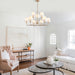 33" Gold Chandelier for Dining Room Light Fixture with White Fabric Shades, 9-Light Brass Modern Farmhouse 2 Tiered High Ceiling Lantern Chandelier Pendant Light for Foyer Entryway Living Room Kitchen