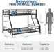 Twin over Full Bunk Bed Frame, Heavy Duty Metal Bunk Beds for Kids/Teens/Adults, 450 Lbs Upper & 500 Lbs Lower Capacity, Slot-Type Assembly, Reversible Ladder, 11.7" Safety Guardrails，Black