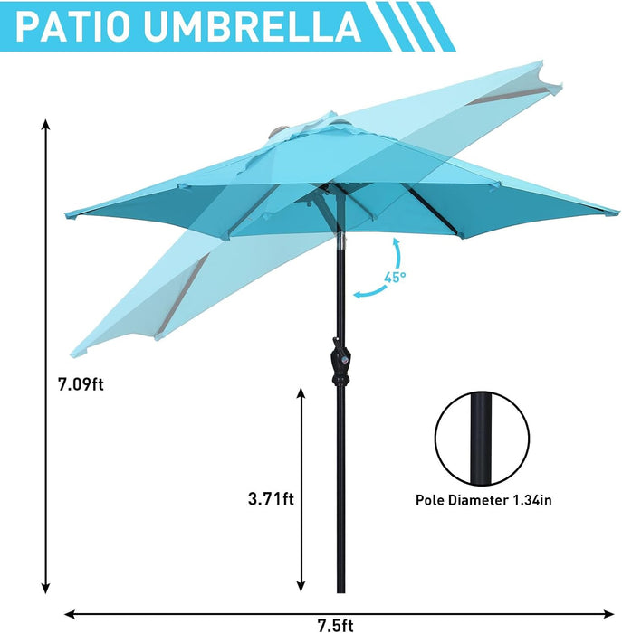 7.5Ft Patio Umbrella, Outdoor Umbrella Aluminum Market Table Umbrellas with Tilt, Crank and Sturdy Ribs for Lawn, Garden, Backyard and Pool