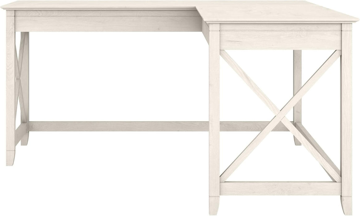 Bush Furniture Key West 60W Modern Farmhouse L Shaped Desk in Linen White Oak | 60-Inch Corner Table for Home Office