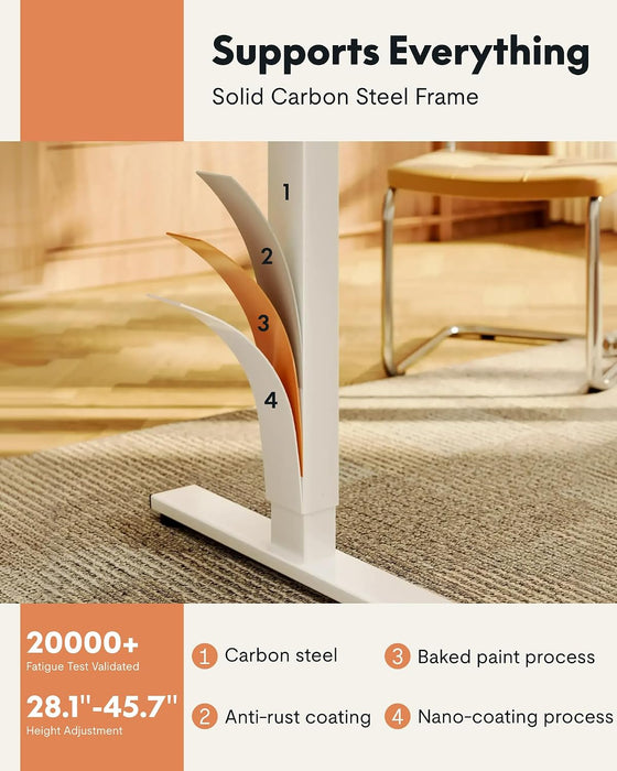 FLEXISPOT EN1 One-Piece Standing Desk, Electric Adjustable with 4 Memory Presets, 176 LBS Capacity, Stable & Quiet, Seamless Desktop for Home Office & Dual Monitors, 48"X30" White(White Frame)