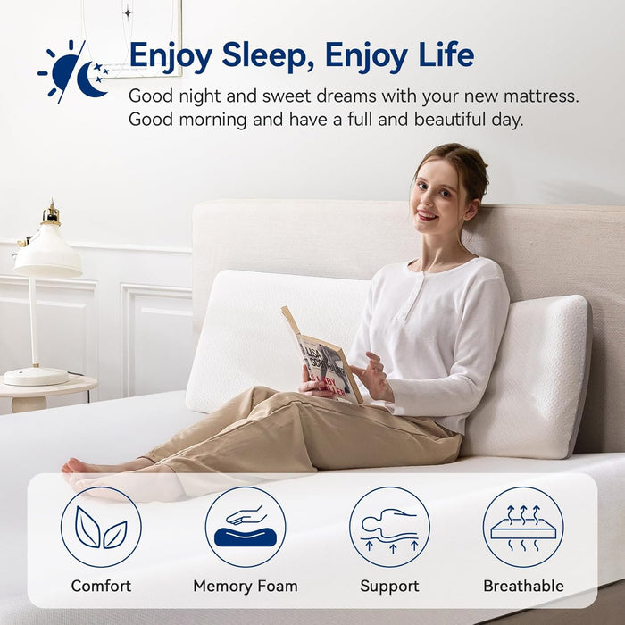 Memory Foam Mattress, Soft Plush Feel, 12 Inch, Queen, White/Grey