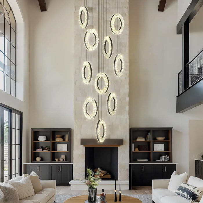 10-Light Crystal Ring Chandelier Ceiling Light Black