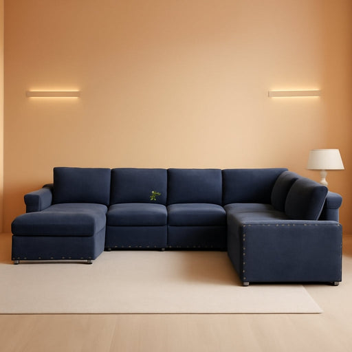 Flannel Modular Sectional Sofa Set, U/L Shape Convertible, Console with USB Charging Ports and Power Sockets for Living Room/House/Bedroom/Office/Apartment (Grey, Oversize with Ottoman), F599X