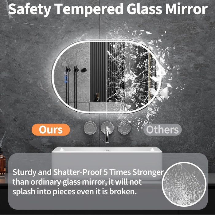 Oval LED Bathroom Mirror, 24"X 36" Frameless LED Mirror with Front Light and Backlit, Anti-Fog, Dimmable Modern Wall Mounted Lighted Mirror, Pill-Shaped Smart Mirror Bathroom