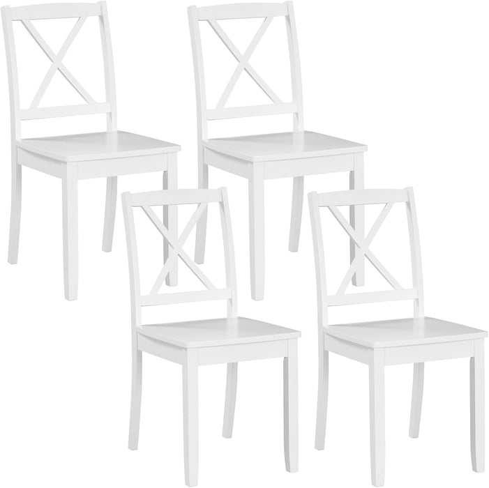 Wood Dining Chairs Set of 4 White, Armless Kitchen Chair W/Rubber Wood Legs & Curved Backrest, Farmhouse Cross Back Diner Chair, Wooden Side Chairs for Home Dining Room, Load 400 LBS