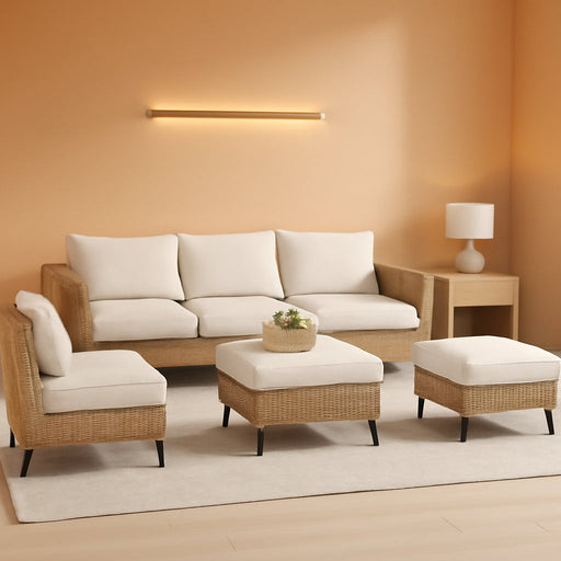 Outdoor Patio Furniture, 6 Piece Outdoor Sectional Sofa PE Rattan Wicker Patio Conversation Sets, All Weather Patio Furniture Set with Thick Cushions for Garden, Backyard(Beige)