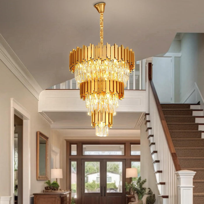 Luxurious Gold Crystal Five Tier Chandelier Ceiling