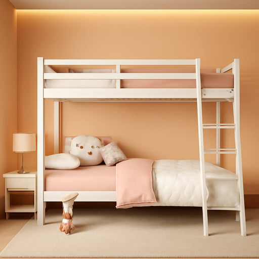 Loft Bunk Bed Twin over Twin Size with Ladder and Guardrail,Heavy Duty Metal Slats Support No Box Spring Needed Small Space Saving Furniture for Bedroom Dorm,White