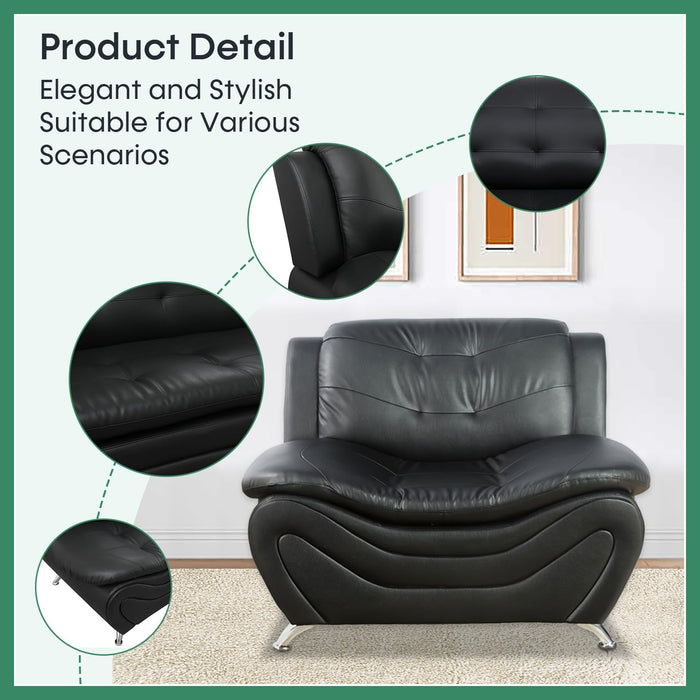 Leather Sofa Set,Leather Sofa Set for Living Room Furniture Sets, Loveseat Sofa with Chair 3-Piece for Living Room/Office/Apartment(Black)