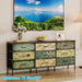 Dresser with Drawers for Bedroom Chest of Drawers Fabric Dresser for Closet,Nursery Entryway Hall Tree TV Stand for Living Room Retro Floral Pattern Drawers Wooden Top (Wide 9 Drawers)