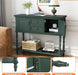 Console Table with 2 Drawers, Retro Entryway Table with 2 Door Cabinets and Open Storage Shelf, Narrow Long behind Couch Sofa Table for Living Room, Foyer, Hallway, Green