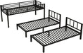 Triple Bunk Bed for Kids, Detachable Metal Twin over Twin over Twin Bunk Bed with Guardrails, Built-In Ladder, Shelf, Converts to 3 Separate Twin Beds, Easy Assembly, Black
